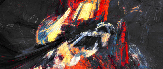 Black and red art paint banner. Abstract dark painting background. Bright pattern. Fractal art for creative graphic design, interior design, album covers and advertising products.