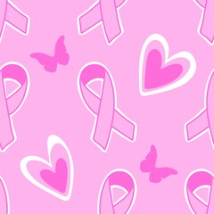 Breast cancer month seamless pink ribbon day mammogram pattern for medical accessories and medicine textiles