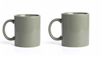 Obraz premium Two Ceramic Mugs with Green, Empty, White Background, and Studio Shot.
