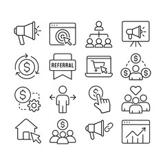 Online promotion icons collection. Outline symbols. Line design