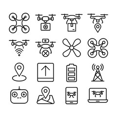 Remote control aircraft vector icon pack. Outline symbols. Line design