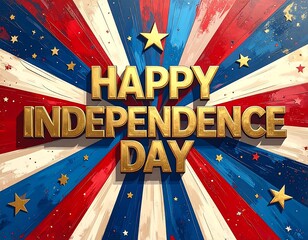 Patriotic holiday greeting with bold gold text and a starburst background