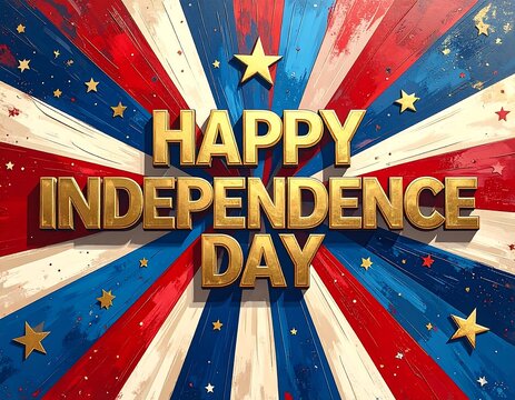 Patriotic holiday greeting with bold gold text and a starburst background - Powered by Adobe