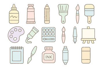 Pastel art tools collection: paints, brushes, palette, and easel
