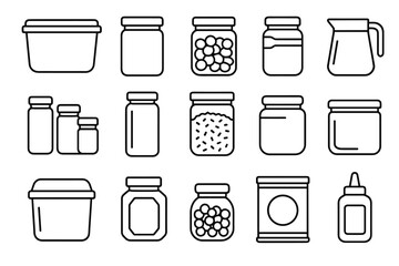 Set of minimalist container icons for kitchen storage and organization