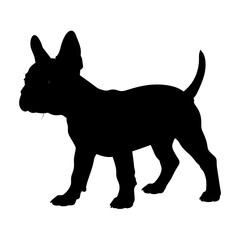 Silhouette of a puppy, rendered in solid black against a white backdrop
