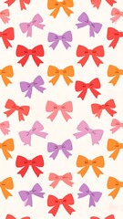 Pattern of colorful decorative bows against a soft beige background