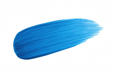 Blue acrylic paint brush stroke creating an abstract smear design, vibrant color texture with transparent background
