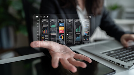 A weekly business performance report and analytics dashboard. A concept for tracking trends, KPIs, financial data, and insights over time. Motif