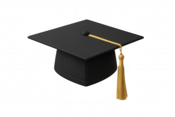Graduation cap with gold tassel, representing education, academic success, and university degree ceremony, transparent background