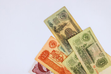 Vintage USSR ruble banknotes old currency intricate designs