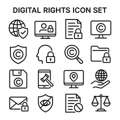 Digital rights vector icons collection. Outline symbols. Line design