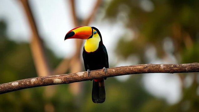 Colorful Toco Toucan Perched on a Tree Branch in Nature.