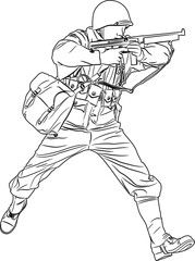 Soldier world war 2 line art illustration image