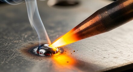 Hot Soldering Iron Melting Solder with Rising Smoke, Electronics Repair and Manufacturing