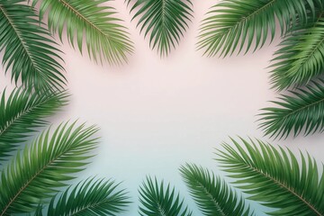 Minimal Tropical Palm Leaves Background. Soft Pastel Gradient Nature Concept