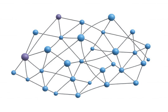 Abstract network connection representing data communication, global technology, and digital information on transparent background