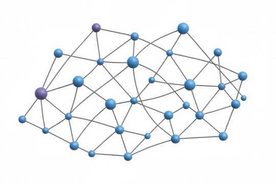 Abstract network connection representing data communication, global technology, and digital information on transparent background