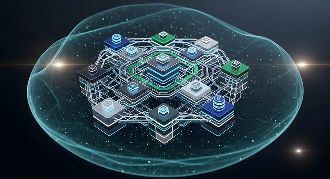 Abstract digital network structure with glowing nodes and connections