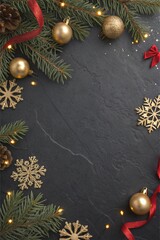 christmas background with fir branches and decorations