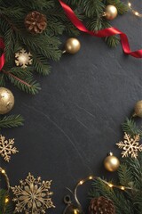 christmas background with fir branches and decorations