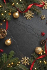 christmas background with fir branches and decorations