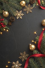 christmas background with fir branches and decorations
