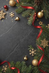 christmas background with fir branches and decorations