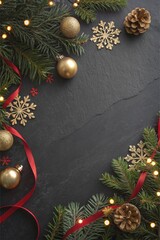 christmas background with fir branches and decorations