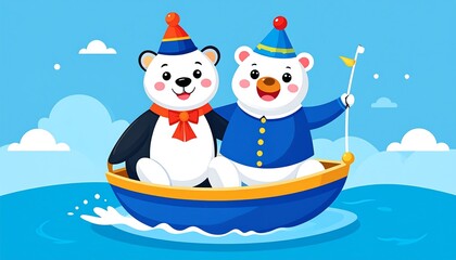 Cute polar bears in a boat