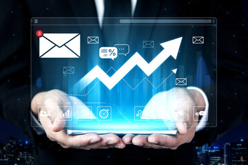 A dashboard for tracking email marketing analytics. The growth chart visualizes the campaign's performance, open rates, and success in reaching business targets. Fermion