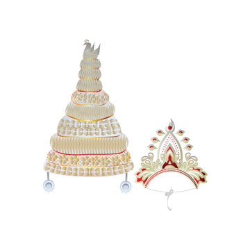 Elegant Bengali Groom and Bride topor with Ornate Design,  Bengali wedding topor vector design png , Topor Mukut of Groom and Bride Set for Bengali Wedding illustration  transparent background