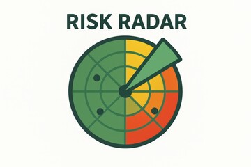 Comprehensive risk radar graphic illustrating the assessment of potential vulnerabilities with a central indicator highlighting danger zones and focusing on visual clarity and effective risk