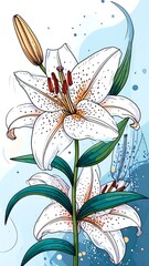 Detailed white lily illustration