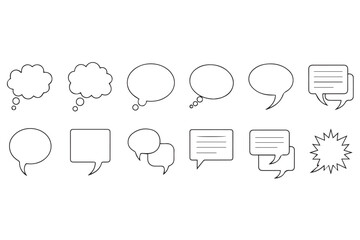 Collection of various handdrawn speech and thought bubble outlines, isolated on transparent background