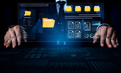 A user interface for a document management system. The dashboard provides file organization, a project workspace, and data analytics for corporate information management. Fermion