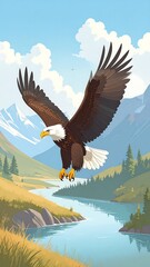 Majestic eagle soaring over a scenic valley
