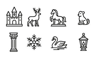 Animal, nature, and architecture outline icon set for creative projects