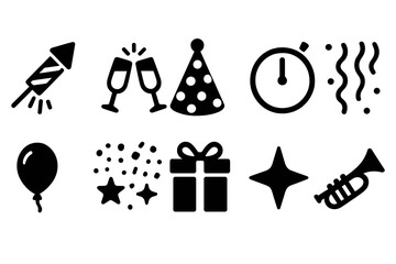 Fototapeta premium Celebration, party silhouette icon set with festive, holiday, new year elements