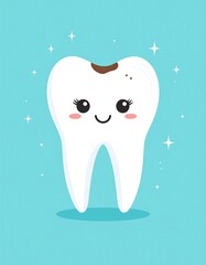 Cute cartoon tooth with cavity