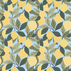 Seamless lemon branches pattern