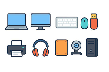 Computer and tech device icon set. electronic gadgets line icons collection