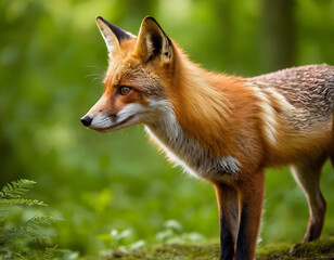 Obraz premium red fox in the wild, Red fox in summer forest, fox background