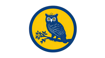 Stylized owl icon in a circular frame with transparent background