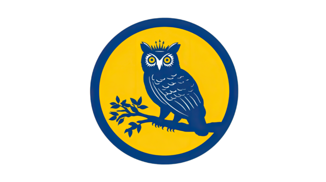 Stylized owl icon in a circular frame with transparent background