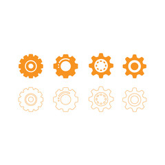 A collection of orange and pale yellow gear icons arranged in rows