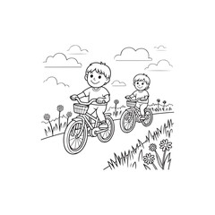 Two children happily riding bicycles on a sunny day outdoors