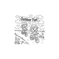 Children enjoying a bike ride outdoors under a bright sunny sky