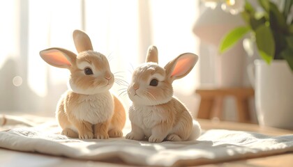 Two pastel bunnies on a table