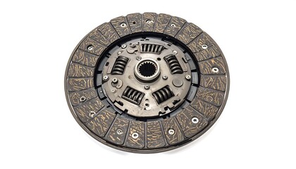 Naklejka premium Close-up of a vehicle's clutch disc, exhibiting a distinctive pattern and mechanical components.